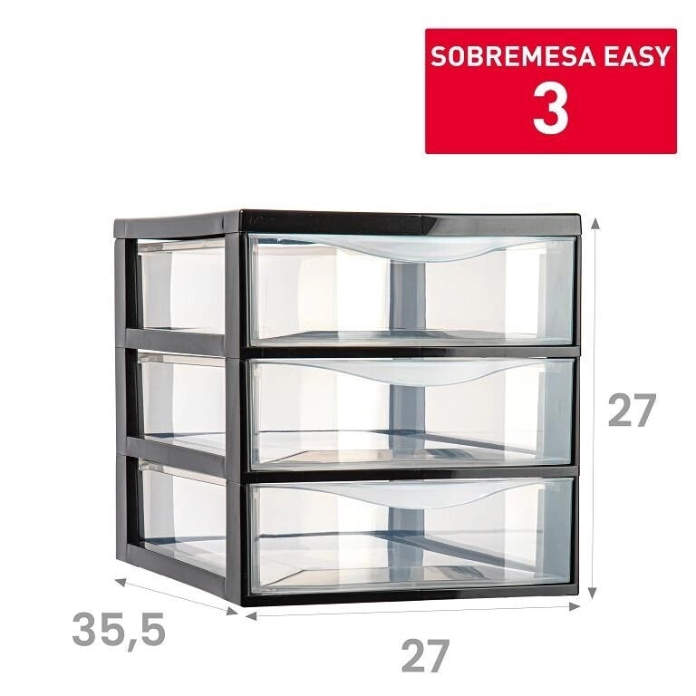 Cassettiera Organizer da Ufficio Casa Easy 3 Cassetti Nera 27 x 35,5 x 27 cm