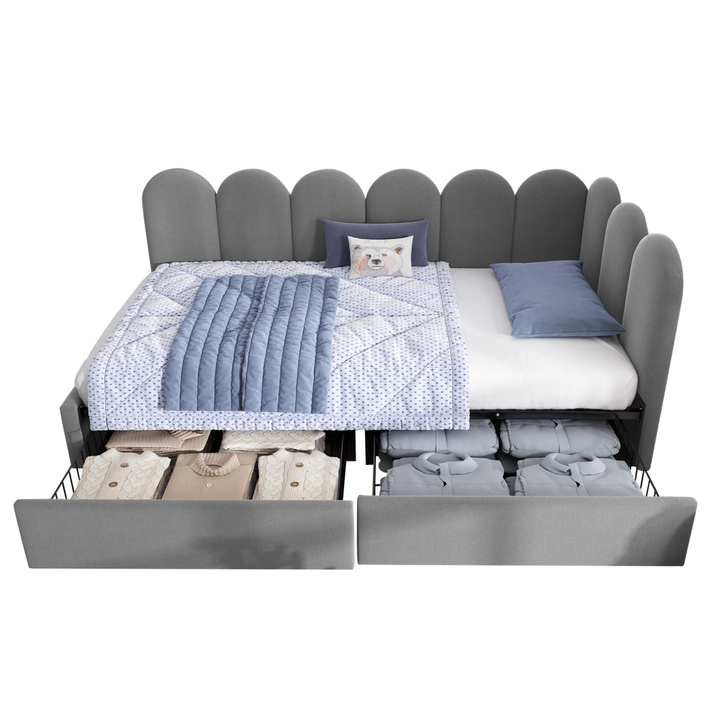 OKWISH Letto Divano 90×190 cm, Letto Singolo con 2 Cassetti e Schienale Imbottito, senza Materasso, in Velluto, Grigio