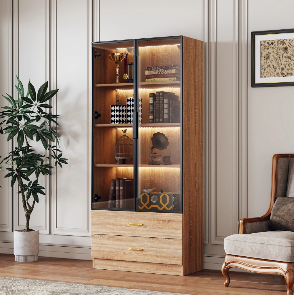 Mobile alto da bagno marrone in MDF con vetro temprato