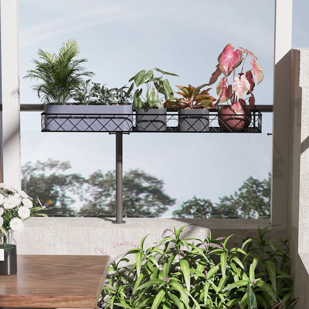 Fioriera Portavasi per Balcone con Ganci ¨C zephmum ¨C Metallo, Nero, 100x31x12cm
