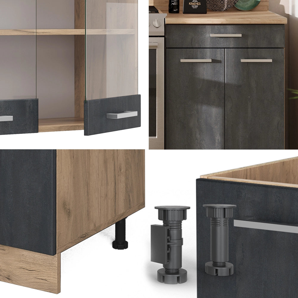 Mobile da cucina R-Line Calce nera/Rovere dorato 200 cm PL Rovere Vicco