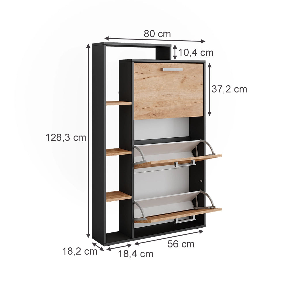 Vicco Scarpiera da ingresso Quercia dorata/antracite 80 x 128.3 cm con 3 scomparti pieghevoli