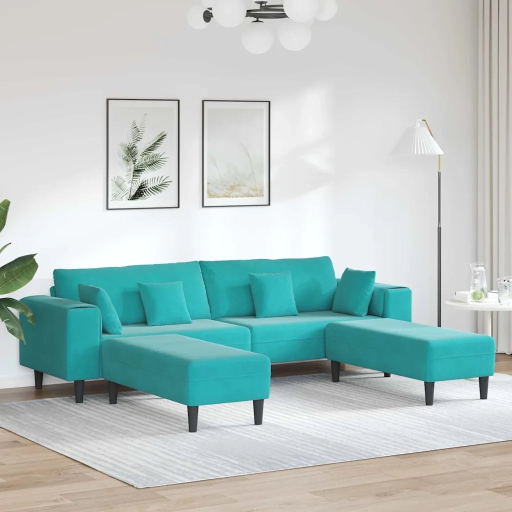 vidaXL Divano in Velluto con cuscino 3 pcs Turchese 208 cm Velluto