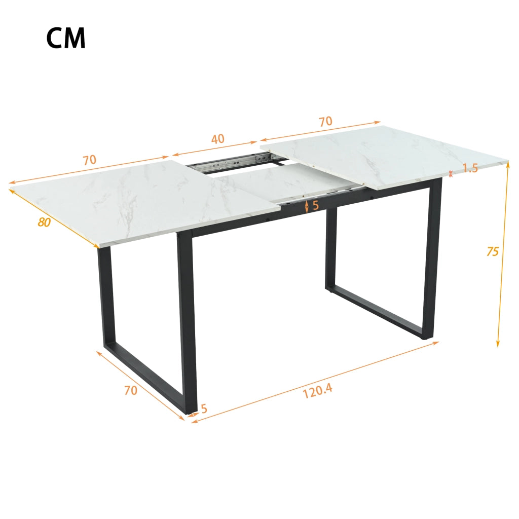 OKWISH Tavolo da Pranzo Allungabile con Piano Effetto Marmo, Piedini Regolabili, Struttura in Metallo, MDF Bianco