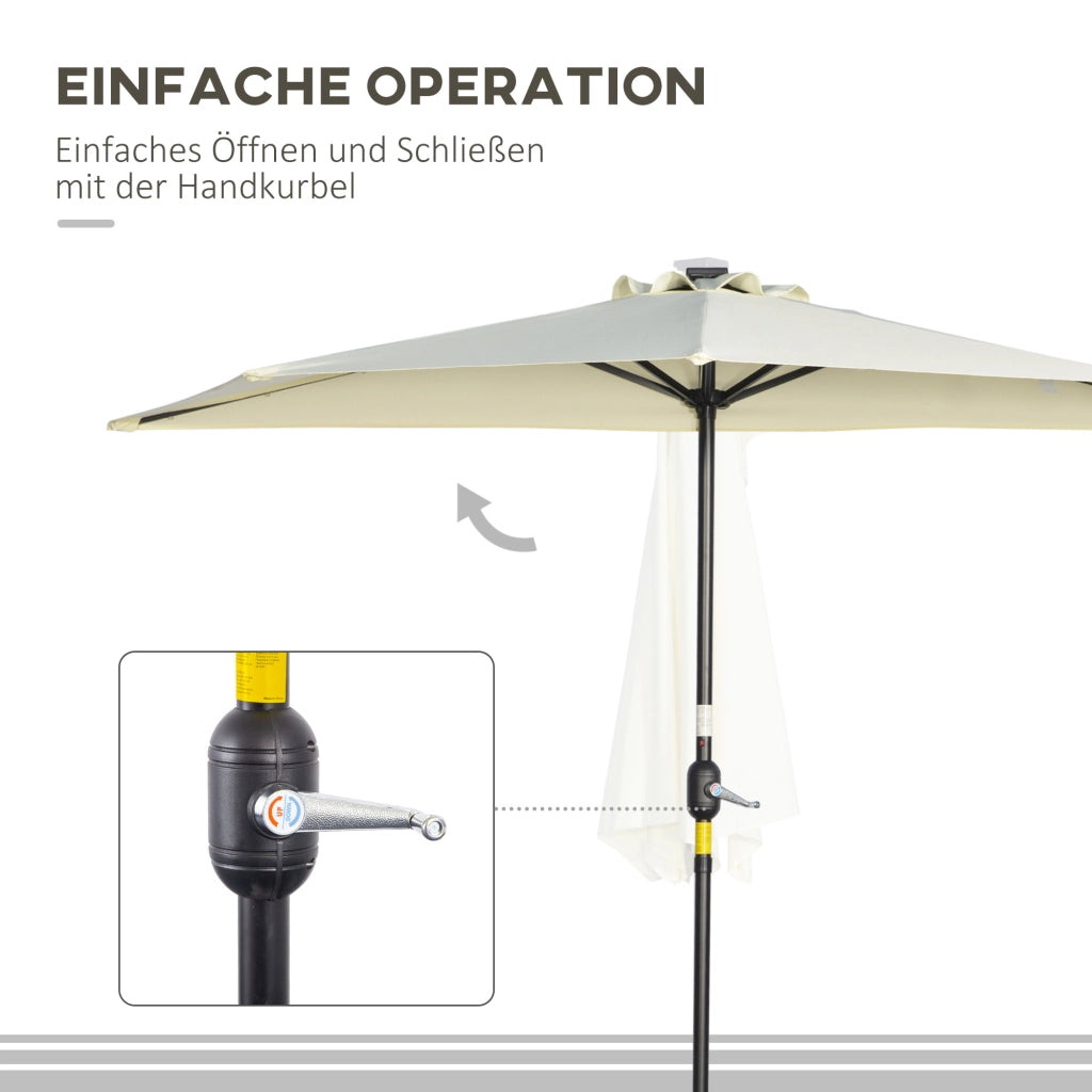 Ombrellone da giardino semicircolare con pannello solare e LED ¨C zephmum ¨C beige 270x135x240 cm