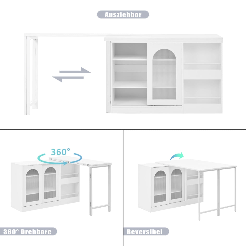 Tavolo da pranzo - bar moderno - estraibile - girevole 360° - con vano - ante in vetro - bianco