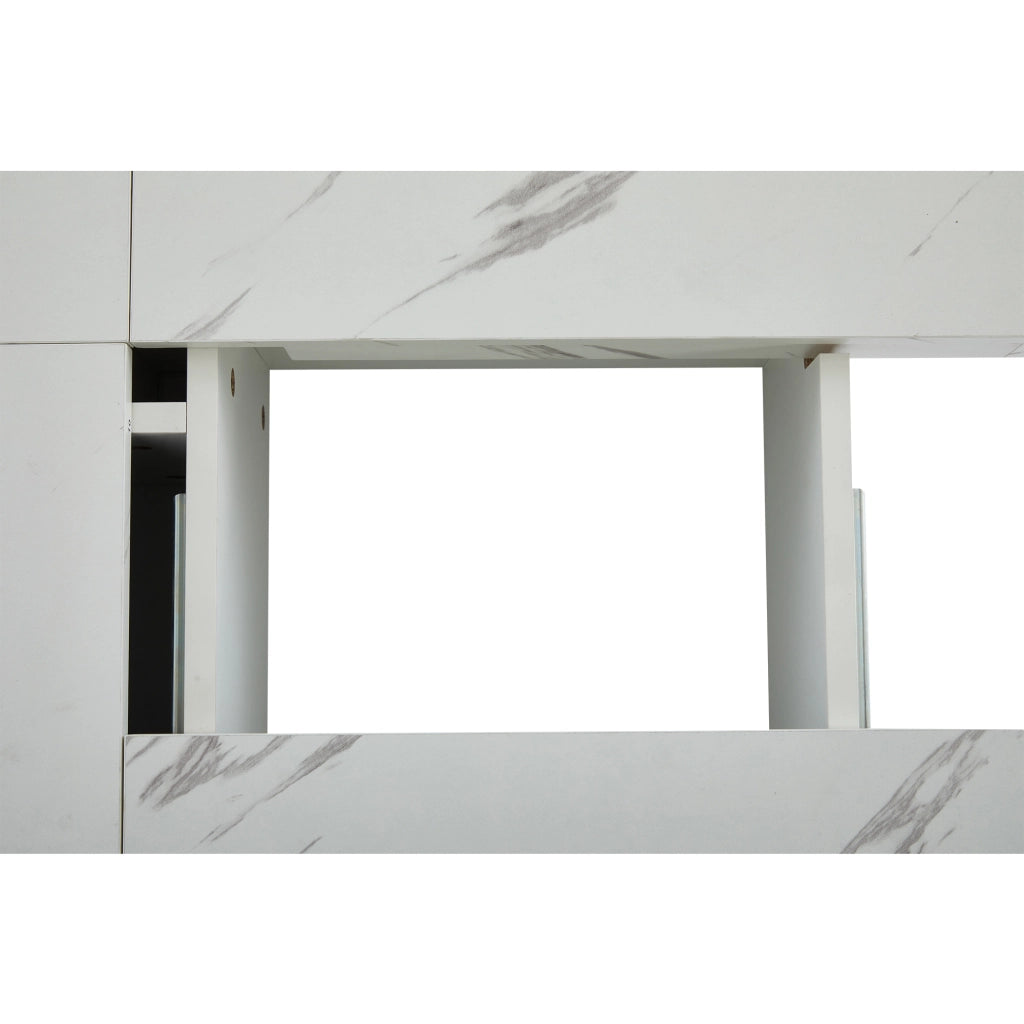 Tavolino da caffè 90x90x25 cm; 4 cassetti con piano scorrevole; truciolare effetto marmo bianco