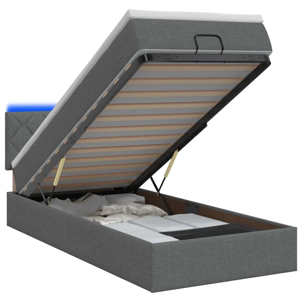 Letto Ottomano con Materasso e LED Grigio Scuro 90 x 190 cm 3456954