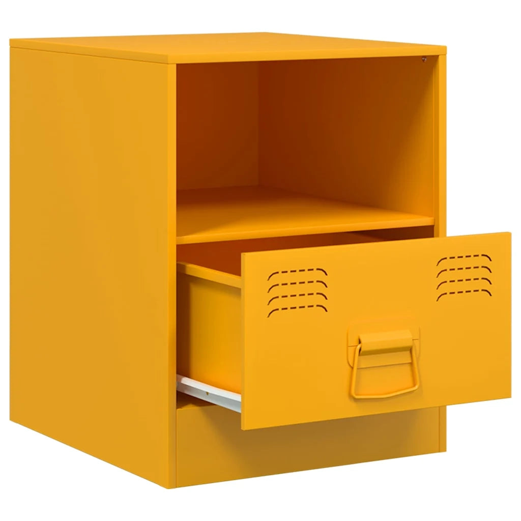 Set di 2 Comodini | Armadio da Notte | Mobiletto da notte Giallo Senape 34,5x39x44 cm in Acciaio