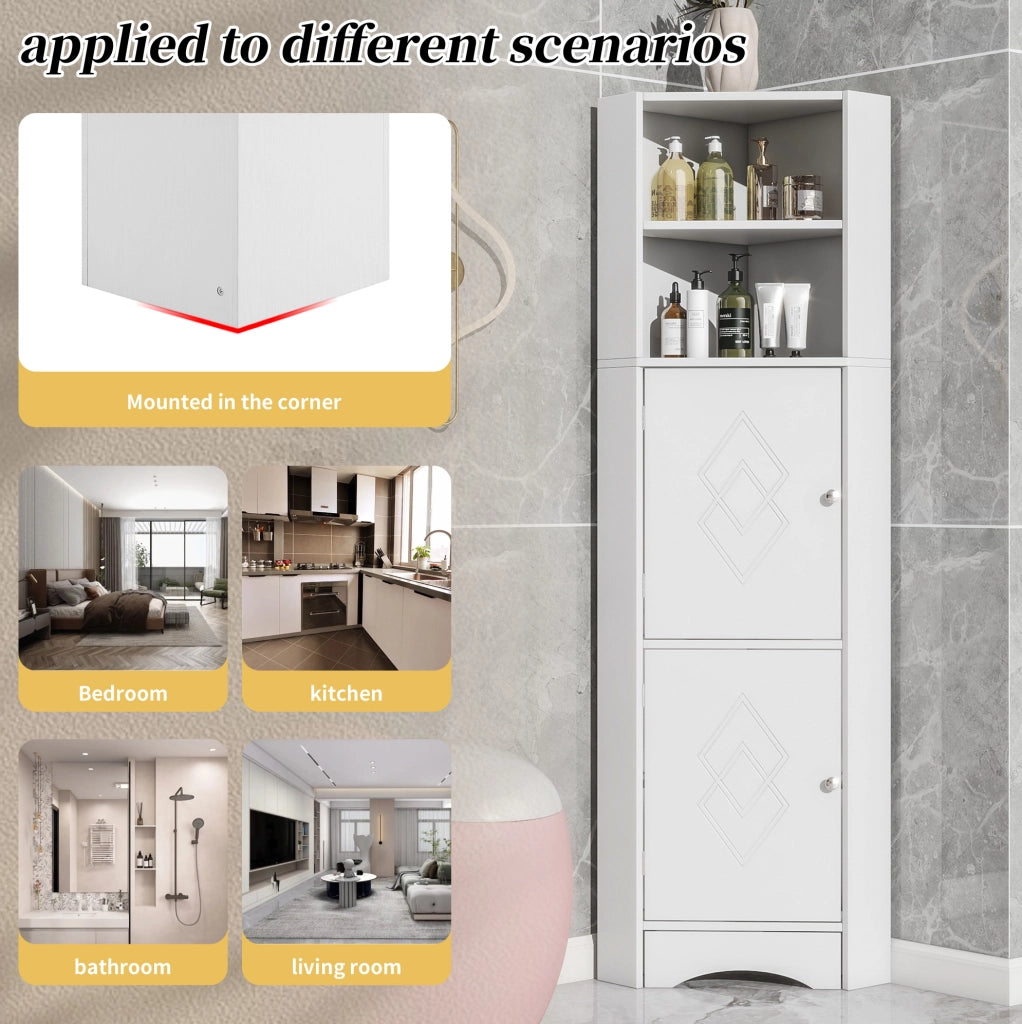 Mobile bagno angolare ULEVR con vani aperti e ripiano regolabile, bianco