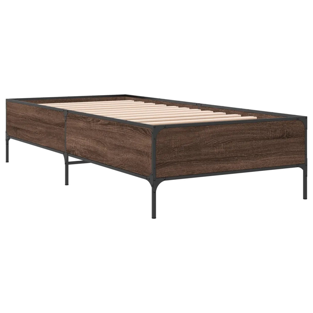 Giroletto-Struttura Letto Rovere Marrone 100x200 cm Legno Multistrato e Metallo 802134
