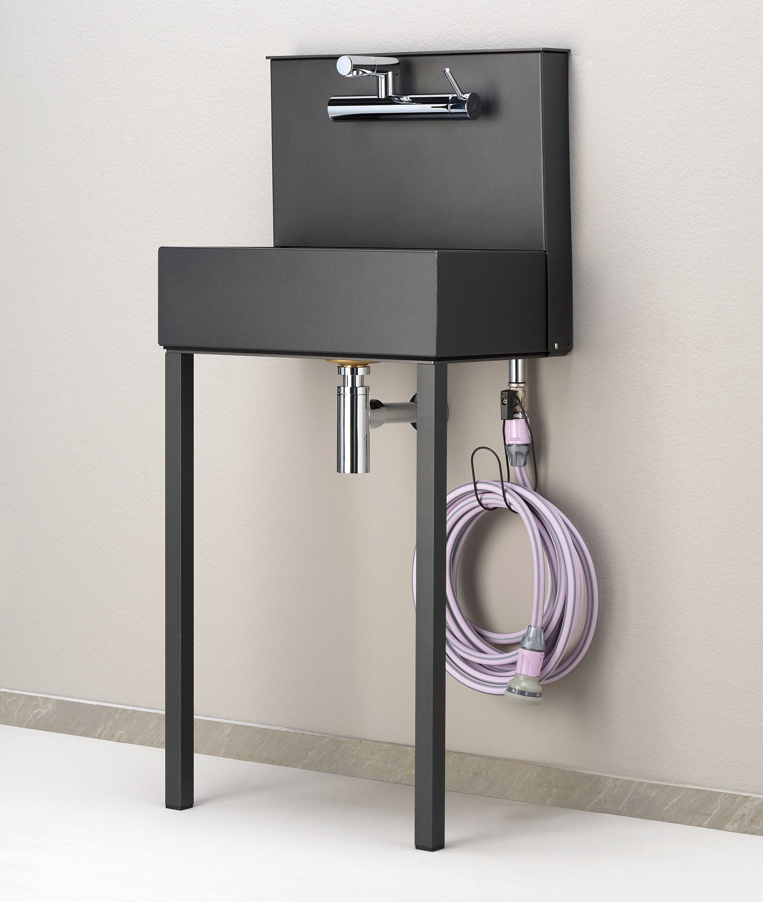 Lavandino a Parete da Giardino con Miscelatore e Doppio Rubinetto Belfer 42/PRLM Antracite