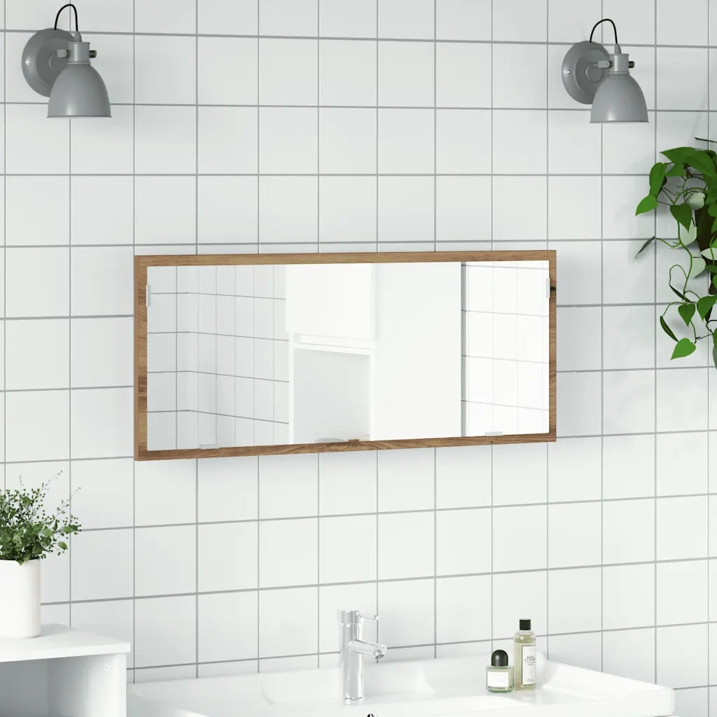 Specchio Bagno LED Rovere Artigianale 100x8,5x37 cm Multistrato 856276