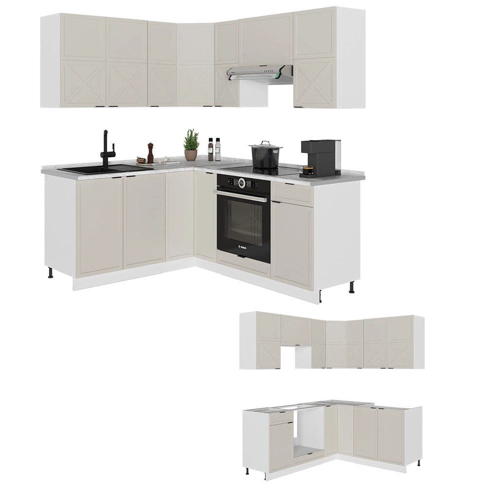Vicco Cucina angolare completa Grigio/beige/bianco 160 x 190 cm , PL Rovere