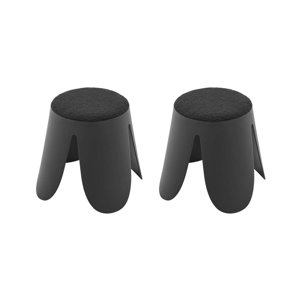 Set 2 sgabelli impilabili per bambini in bouclé testurizzato, nero