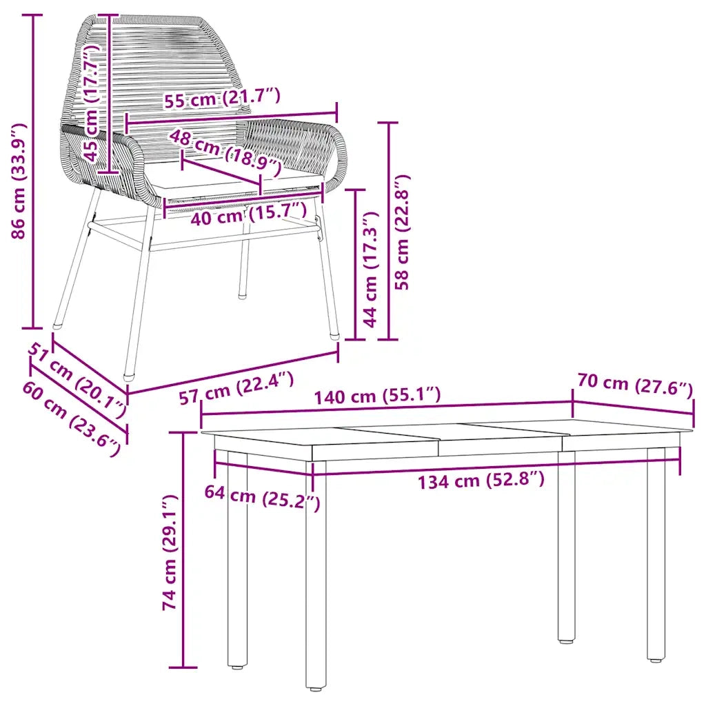 vidaXL Set da Pranzo da Giardino 5 pz con Cuscini Polyrattan Vetro
