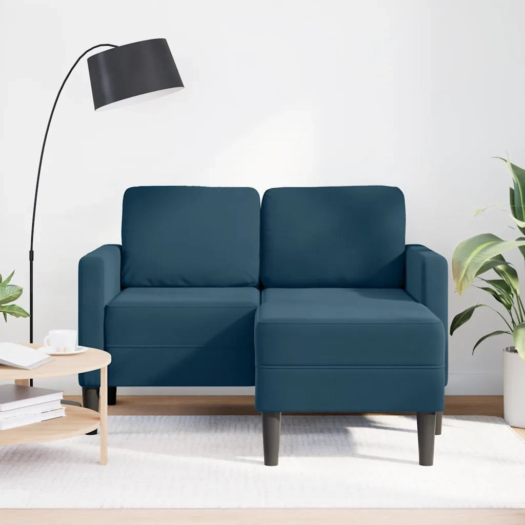 Divano 2 Posti con Chaise longue a L Blu 125 cm in Velluto 4107068