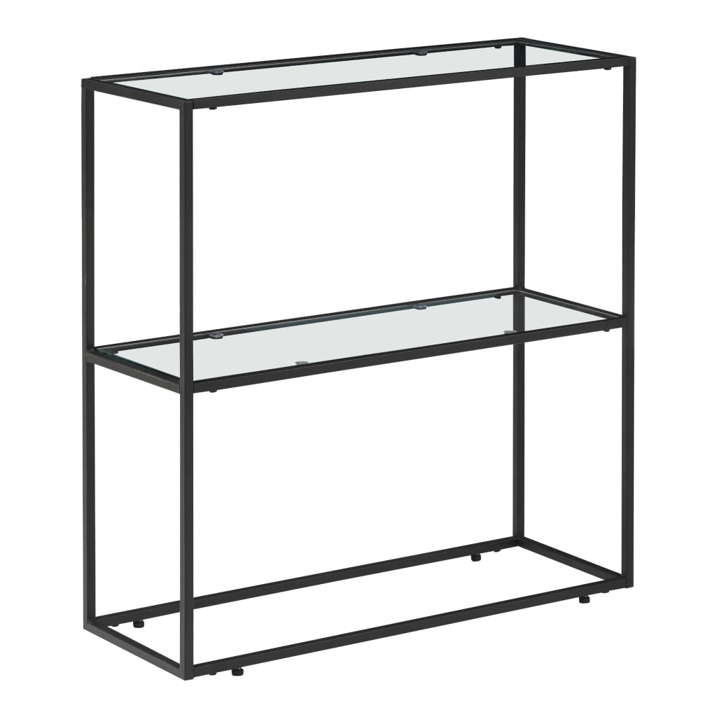 Tavolo a Consolle Konnevesi in Metallo Nero con 2 Piani in Vetro Temperato 85 x 80 x 30 cm [en.casa]
