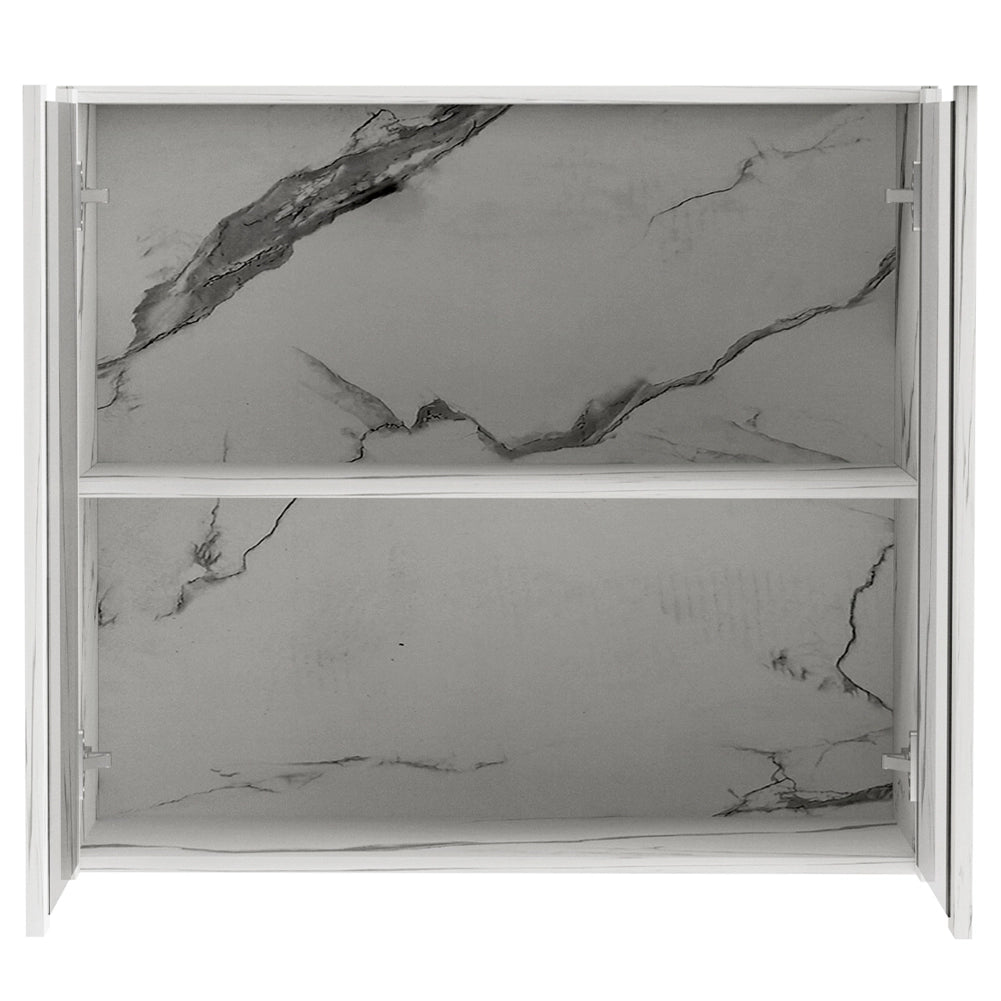 Pensile Cucina con Ante in Vetro 80x72x32 cm Bianco Effetto Marmo