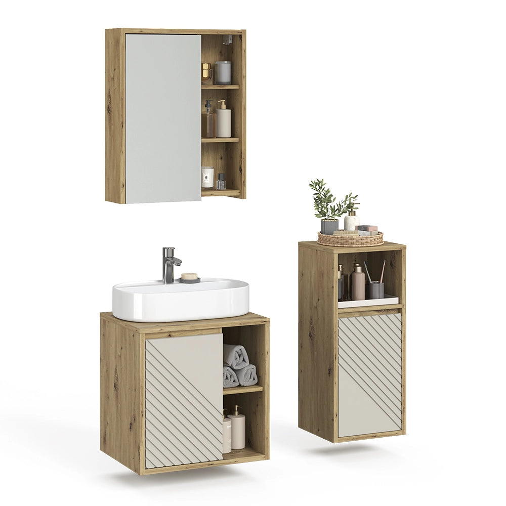 Set mobili bagno Viola Rovere artigianale 3 parti Vicco