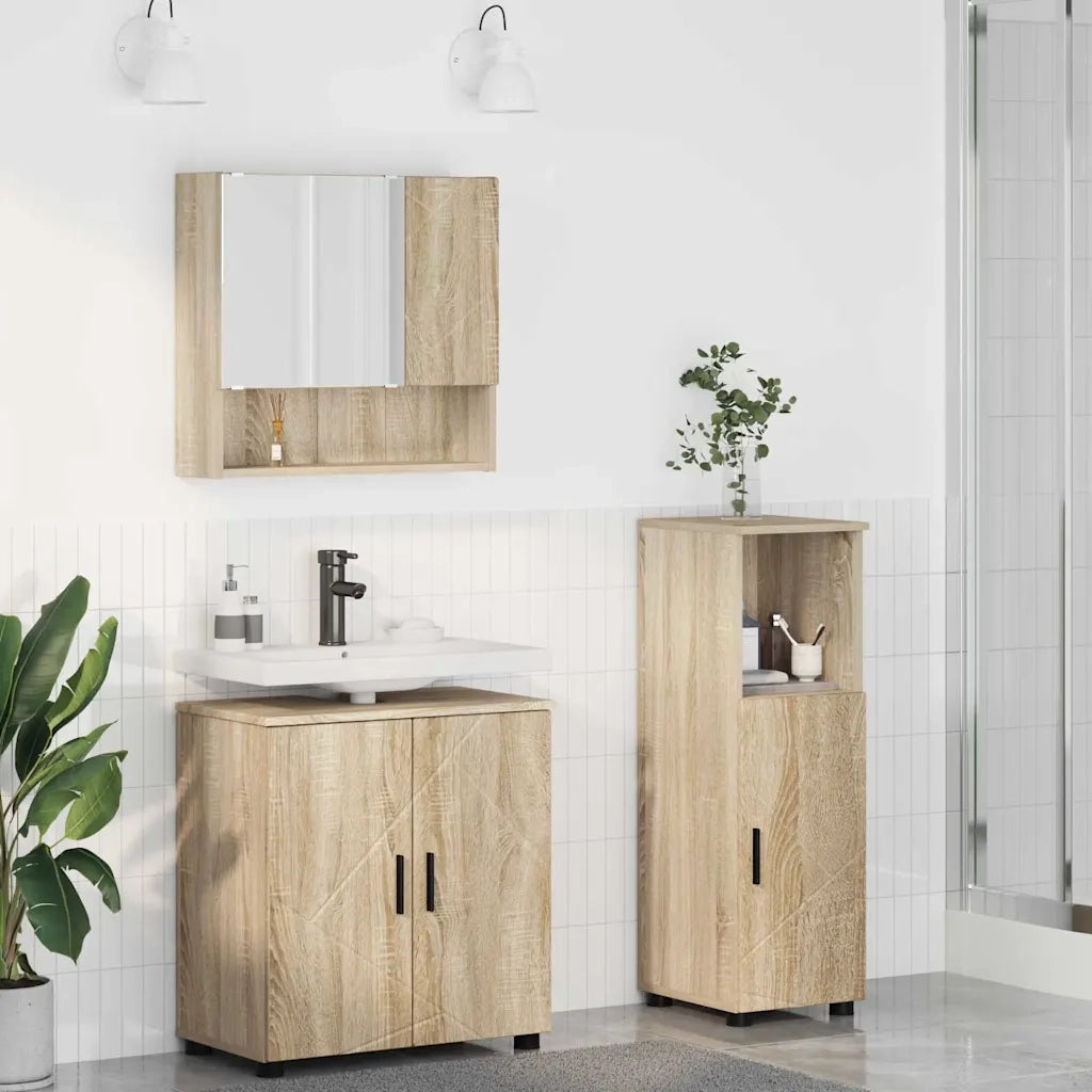 Set di mobili per il bagno con porta 3 pcs Rovere Sonoma 3392945