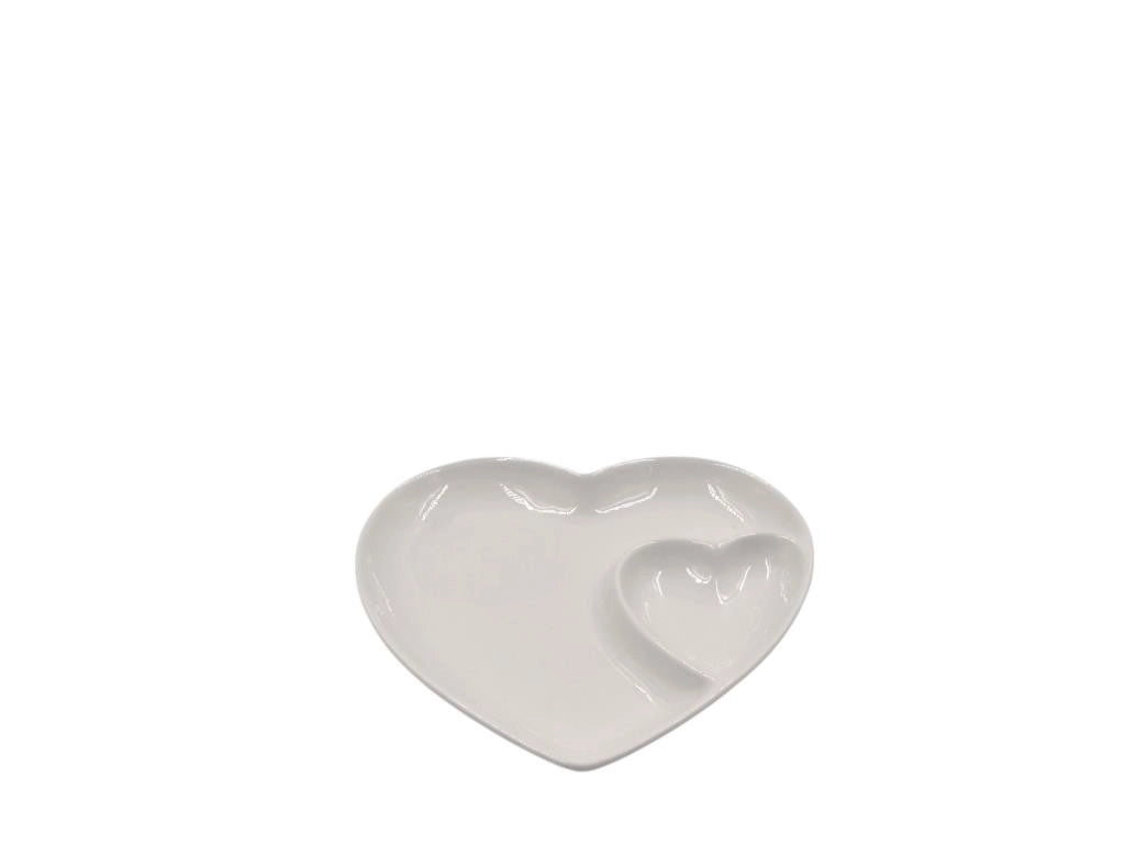 Piatto Vassoio in Ceramica Forma Cuore 2 Scomparti 19 cm