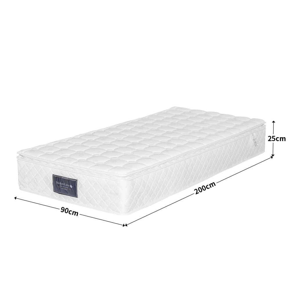 Materasso singolo 90x200x25 cm a molle insacchettate 7 zone H2 H3 ortopedico con schiuma fredda e rivestimento in microfibra - bianco