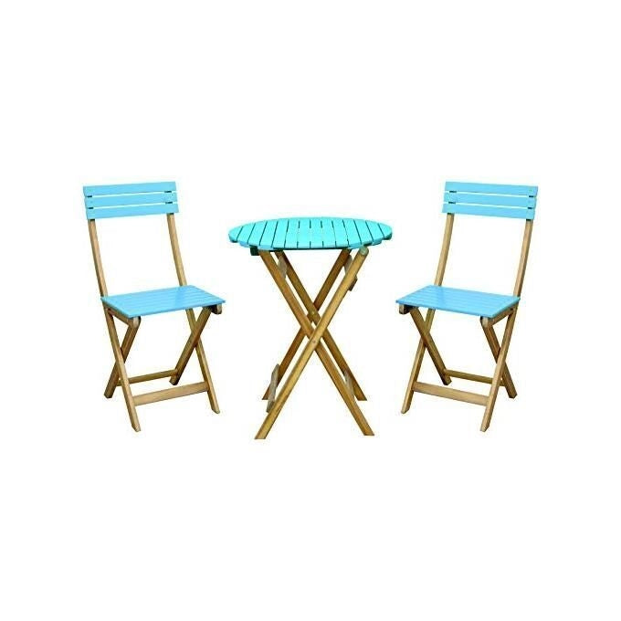 Vigor 9692105 Set Arredo Giardino in Legno di Acacia Tavolo Tondo 60 cm e 2 Sedie Pieghevoli colore Azzurro