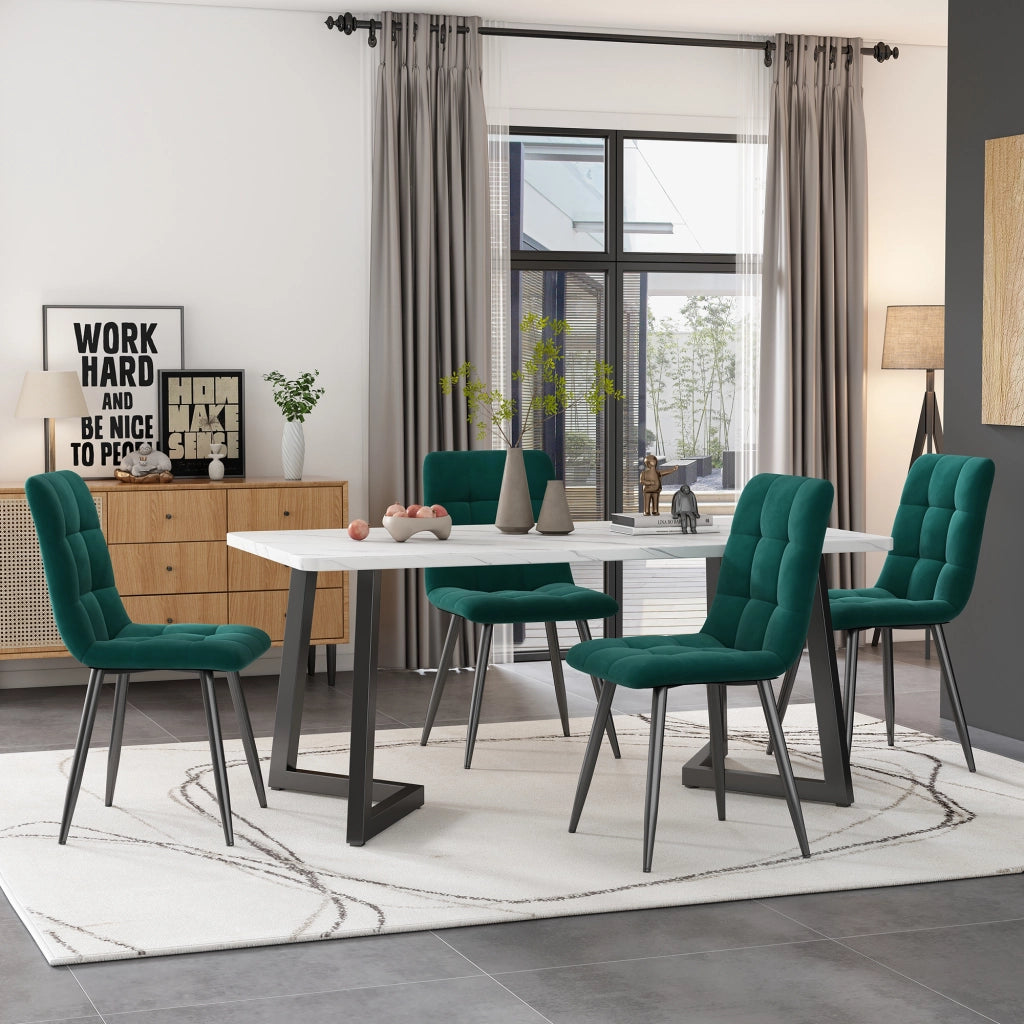 Set tavolo da pranzo rettangolare con 4 sedie, in MDF, verde, moderno, per cucina e sala da pranzo, 117 × 68 × 75 cm