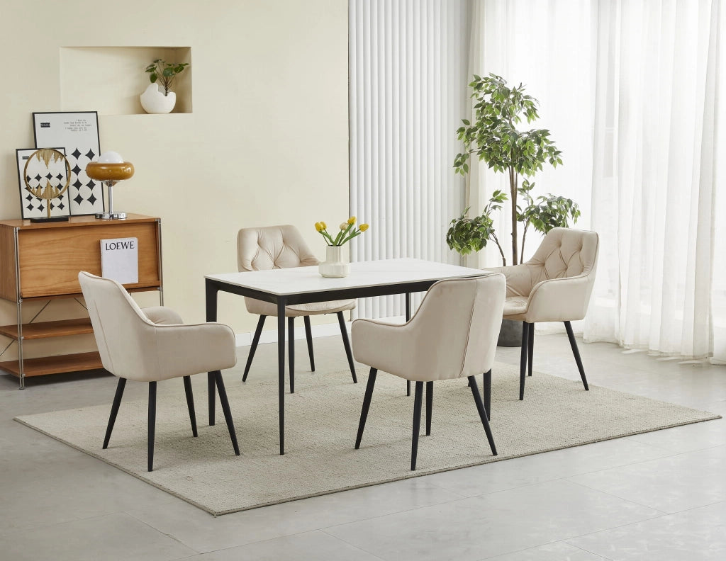 Sedie da pranzo Valora LUKK - Velluto beige con gambe nere x2