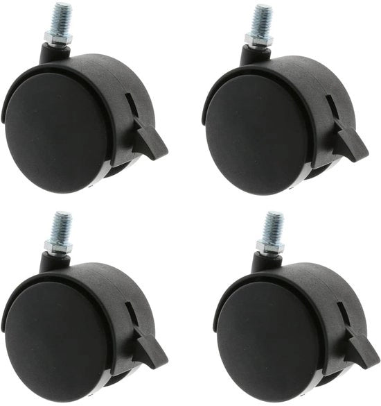 Set di 4 ruote di trasporto, nero plastico, Ø60mm, inclusa frenata e viti M10