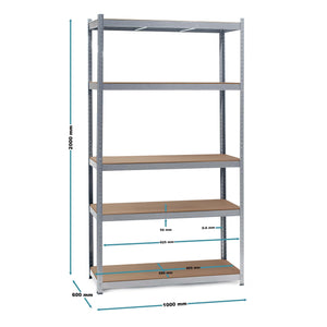 Scaffale per carichi pesanti zincato 100x60x200cm Scaffale a incastro 5 ripiani 200kg/piano