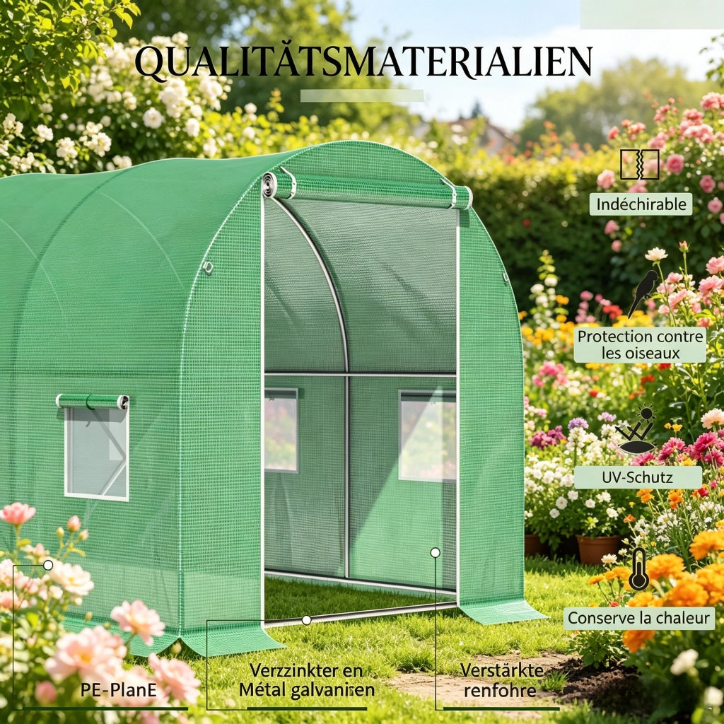 SERRE da giardino 2,98 x 1,96 x 1,98 m in metallo zincato e PE verde