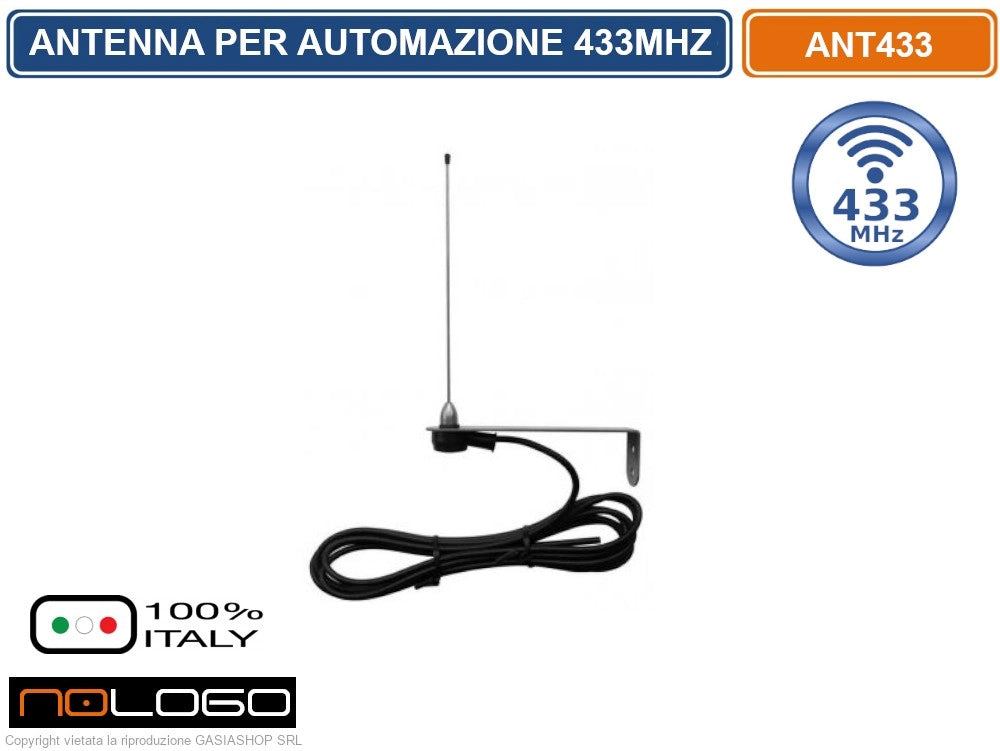 ANTENNA PER AUTOMAZIONE CANCELLI ACCORDATA CON STAFFA IN ACCIAIO 433,92 MHZ - RG58 3,5M