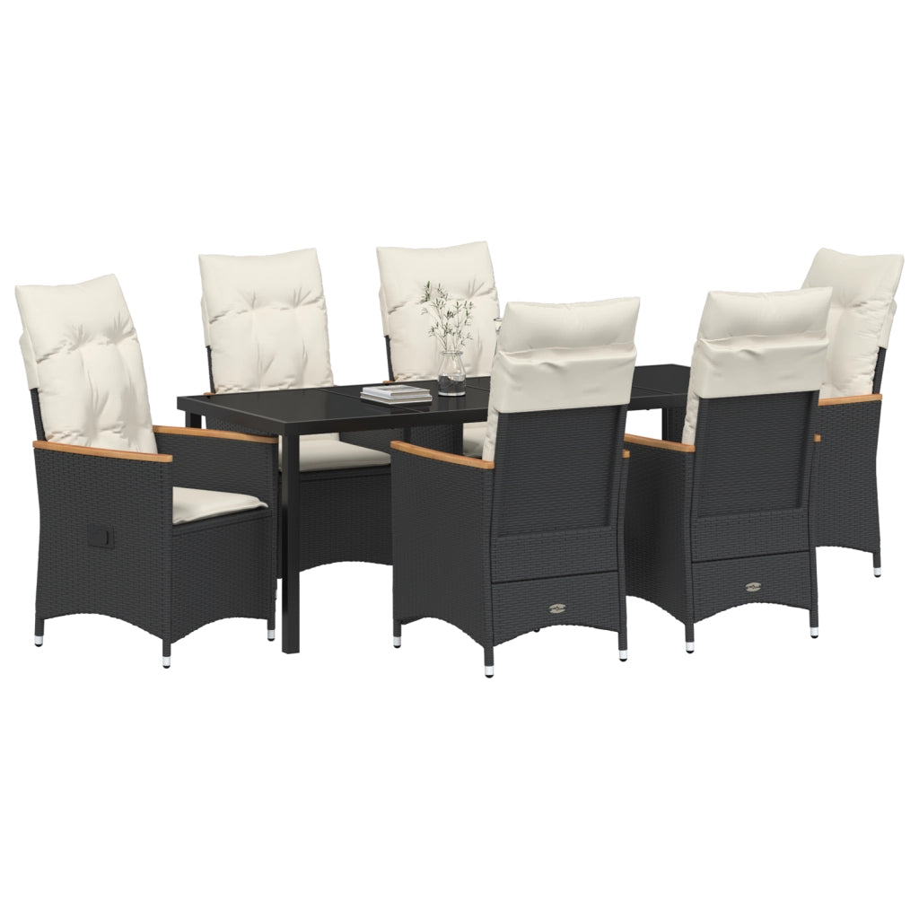 Set da Pranzo da Giardino 7 Pezzi con Cuscini Rattan Polimerico Nero