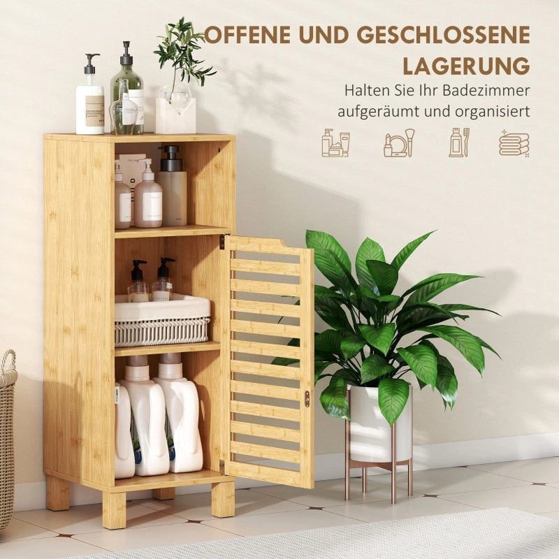 ARMADIO BAGNO con vano aperto e anta a lamelle 30 x 30 x 80 cm Bambù naturale