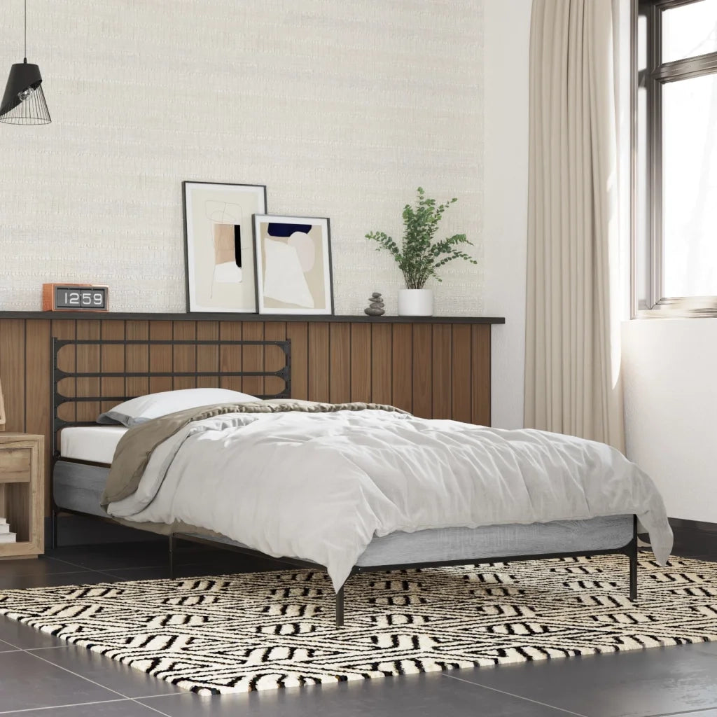 Letto singolo | Letto per adulti | Giroletto Grigio Sonoma 90x200 cm Legno Multistrato e Metallo