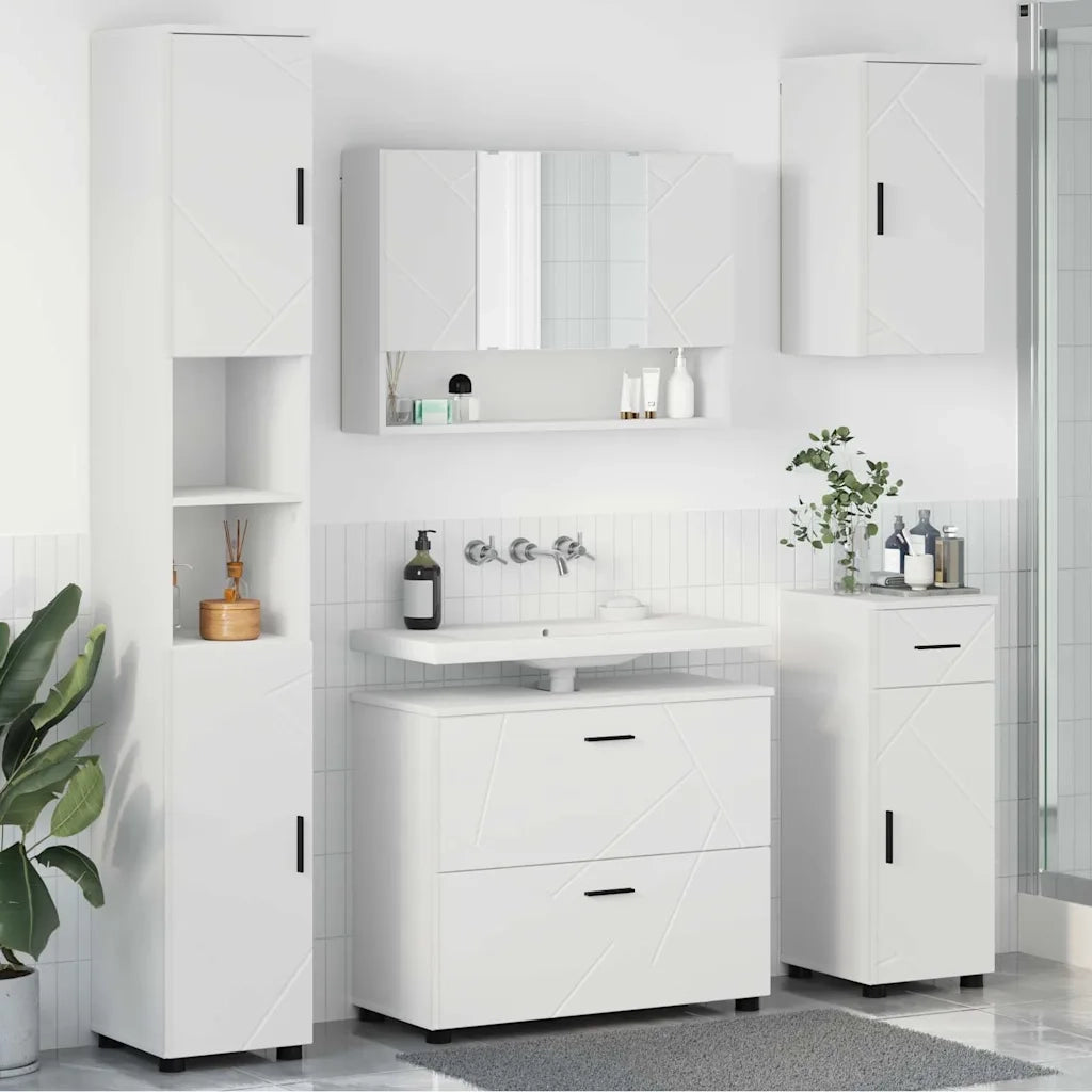 Set di mobili per il bagno con cassetto con porta 5 pcs Bianco 3393073