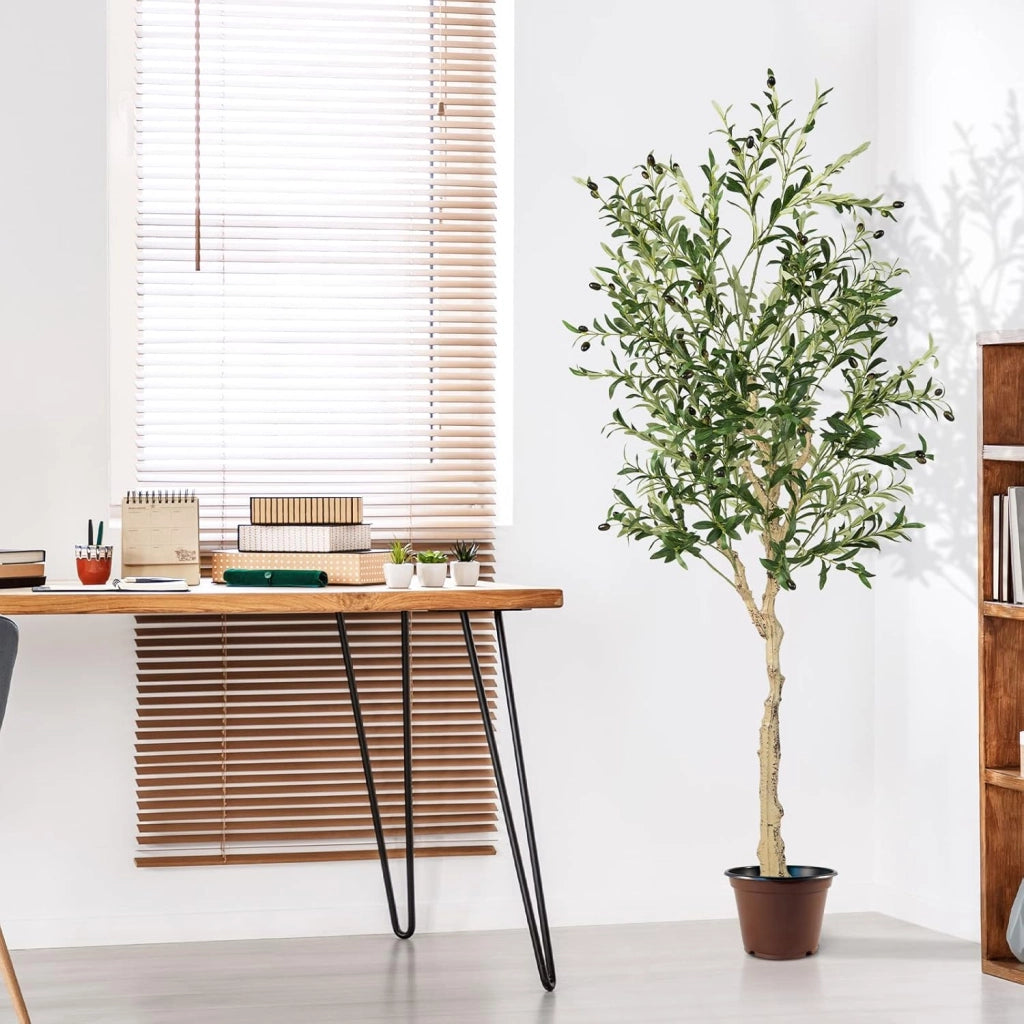Set di 1/2 Alberi di Ulivo Plastica, Piante Finte Perfette in Vaso per Interni Esterno, Pianta Artificiale con 1296 Foglie e 72 Frutti, Artificiale Ideale per Decorazione Domestica (1)