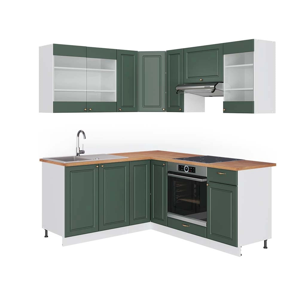Cucina angolare completa Fame-Line Verde-oro rustico/Bianco 190 x 60 cm, PL Rovere Vicco