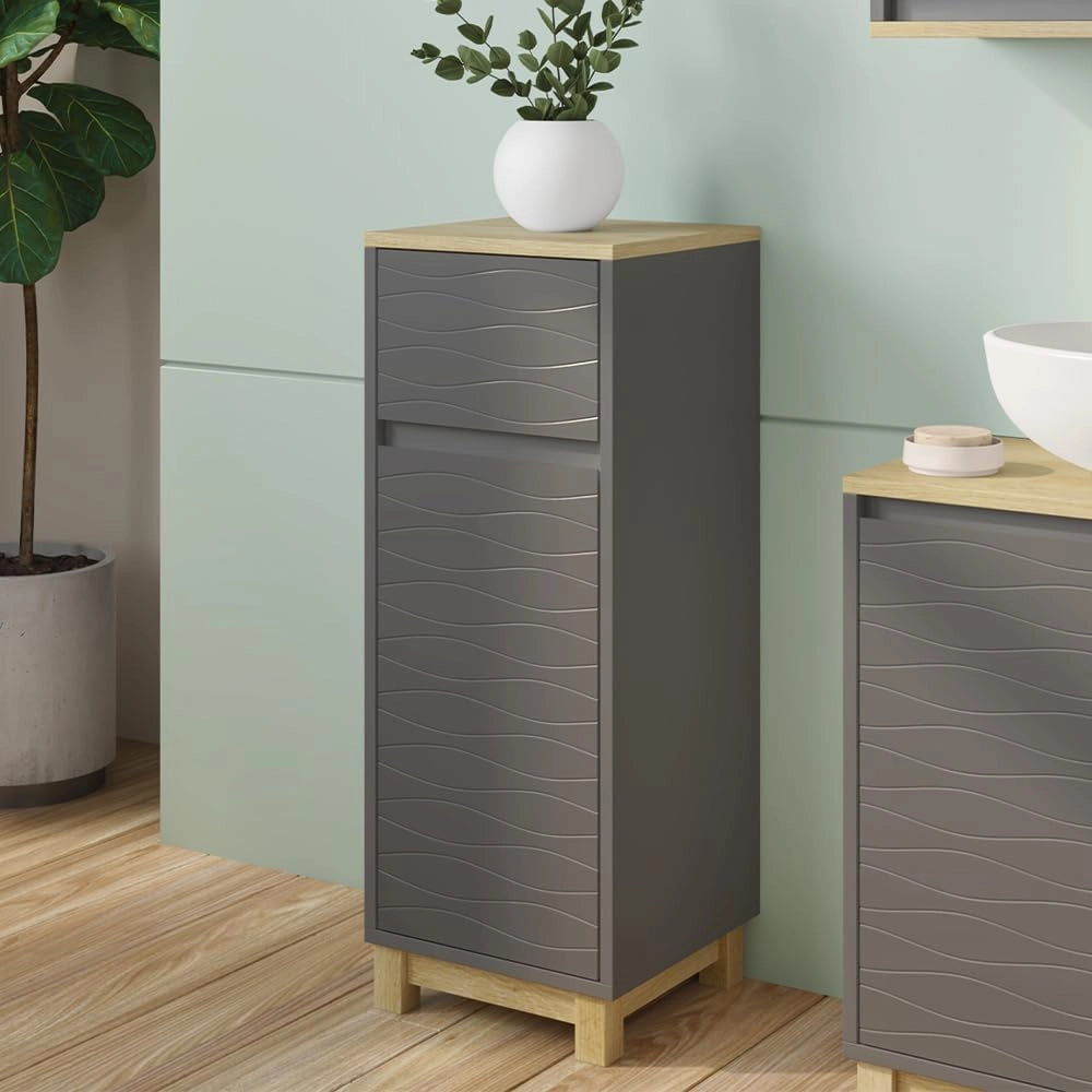 Mobile midi Livia, Antracite, 30 x 80 cm con cassetto, per riporre sopra il WC con area scaffale aperta