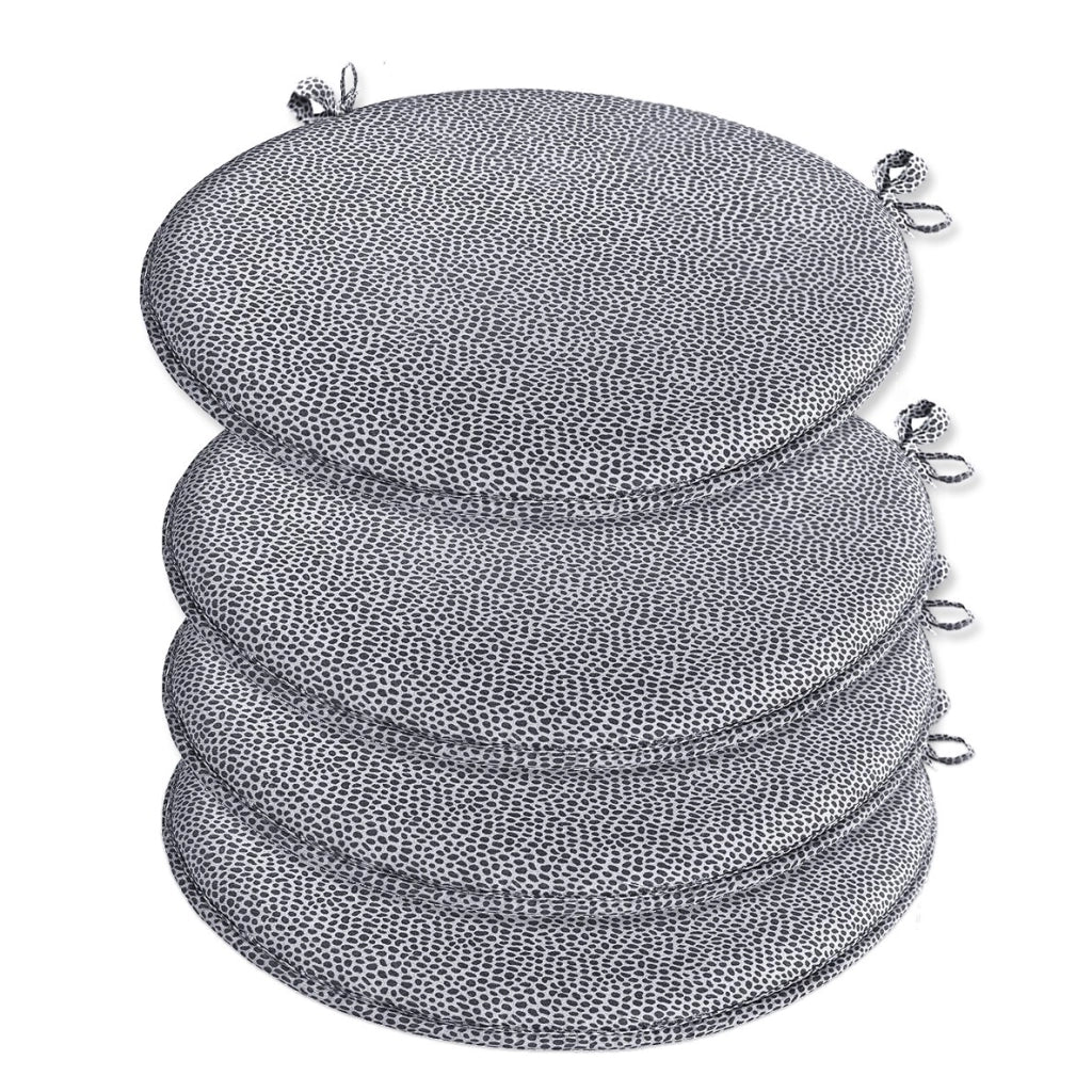 Set 4 Cuscini Sedia Maculati Rotondi Cotone Con Lacci Lavabili Morbidi Coprisedia Tondo Grigio