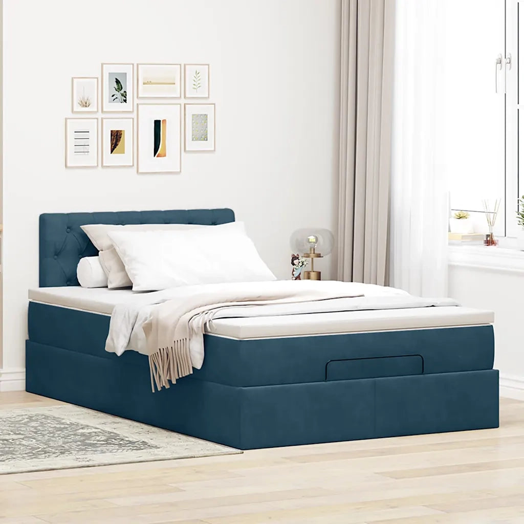 Struttura Letto Pouf con Materasso Blu Scuro 120x200 cm Velluto 3311841