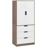Armadio 2 Porte, Armadio Moderno Con 3 Cassetti E Asta Per Camera Matrimoniale, Marrone