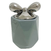 1 Pezzo Barattolo da Cucina in Porcellana con Fiocco Grigio e Argento 2700 ml
