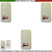 Comandoradio 3 Telecomandi 4 canali Frequenza di Trasmissione 433,92 MHz Potenza Trasmessa 1 mW Codifica di Sicurezza Univoca Securvera Led Segnalazione
