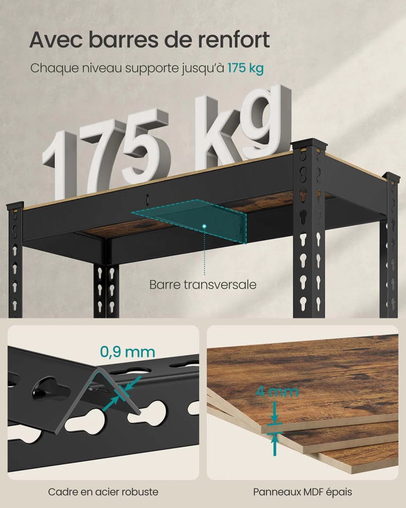 Scaffale per carichi pesanti scaffale portaoggetti scaffale da cucina 5 ripiani 30 x 75 x 150 cm portata 875 kg per cantina garage ufficio nero 12_0005791