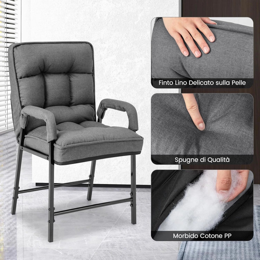 Poltrona Imbottita con Pouf Poggiapiedi Pieghevole, Schienale Alto Reclinabile a 5 Posizioni, Poltroncina Sedia Sdraio in Lino, Poltrona Moderna con Braccioli da Soggiorno Ufficio (grigio)