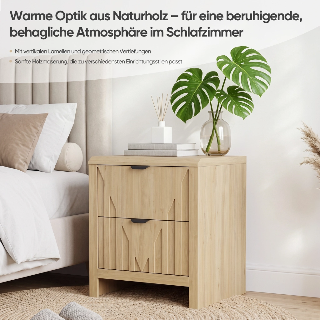 Comodino con 1 cassetto e piano d'appoggio, finitura effetto legno, per camera da letto, in MDF, color rovere