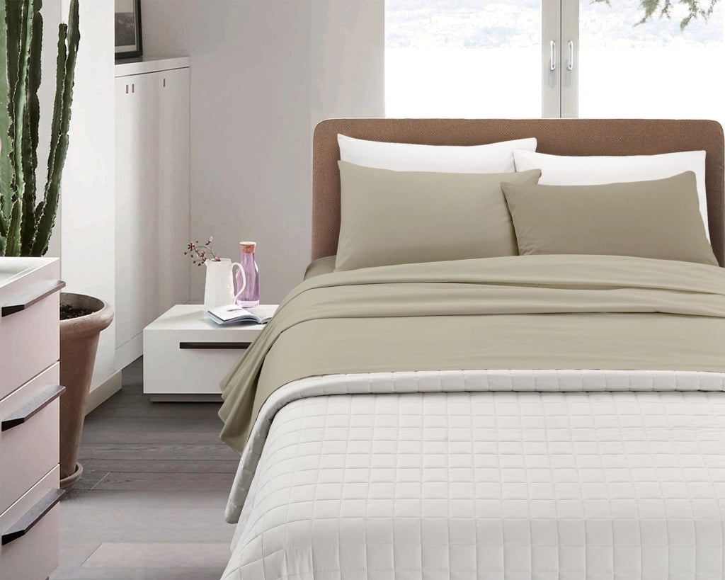 Completo Lenzuola Invernali Felpate In Calda Flanella Bicolore Set Biancheria Da Letto Anti Pilling Lenzuolo Sopra,Sotto Con Angoli Elasticizzati E Federe Prodotto Certificato Panna-tortora - Singolo